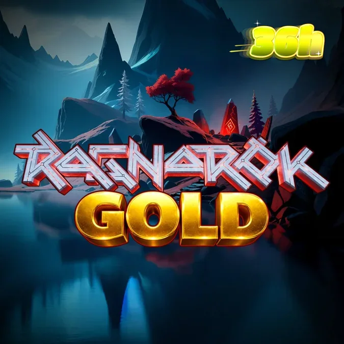 Cena apocalíptica do jogo Ragnarok Gold com símbolos nórdicos e fogo